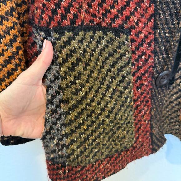 Multicolor Wool Blend Button Up Cardigan Red Green Yellow Fisherman Style Medium - Picture 4 of 8